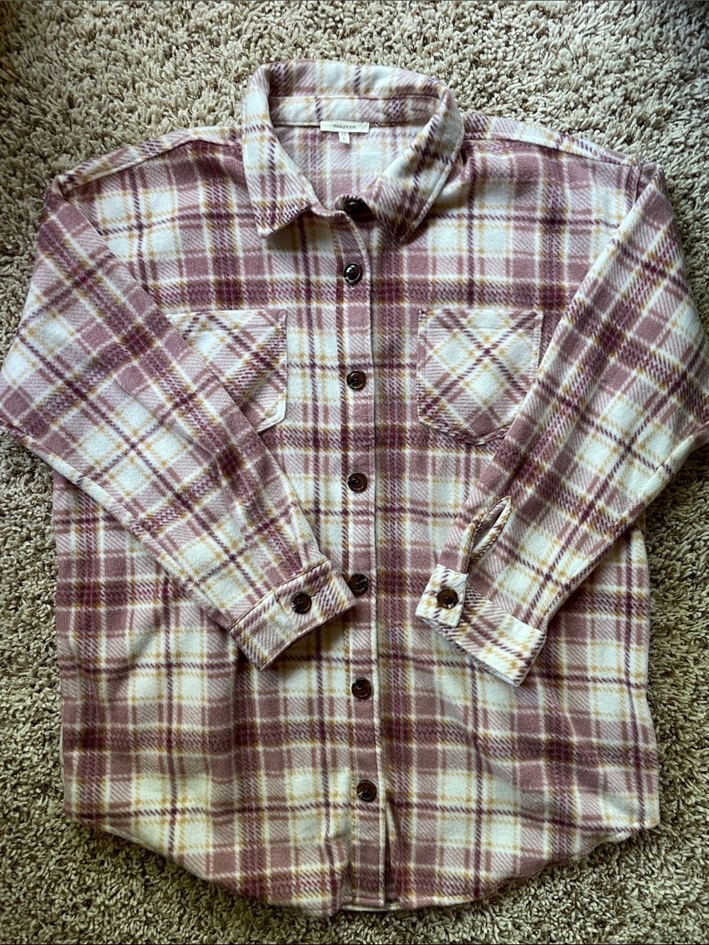 Maurices Mauve and Cream Plaid Button-Down Shirt Jacket